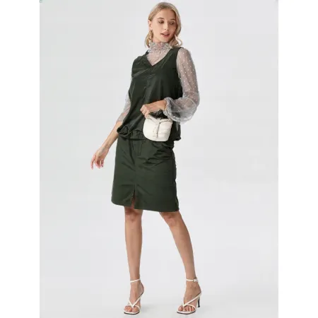 Esmara Damska Spódniczka Mini w gumkę Kieszenie 100% Bawełna 42 Khaki