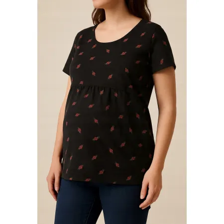 Koszulka Ciążowa Bellybutton 42 Czarna Bawełniana T-shirt Z Krótkim Rękawem