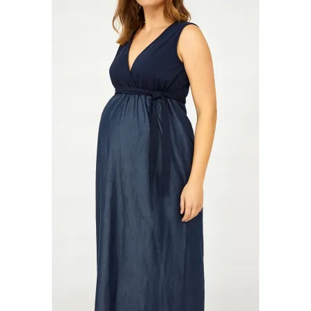 Sukienka Ciążowa Maxi Bellybutton 36 Granatowa Bawełna Jeansowa Bez Rękawów