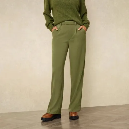 Esmara Spodnie Damskie Wide Leg ZIELONE 42 Wysoki Stan Kant Wiskoza Eco