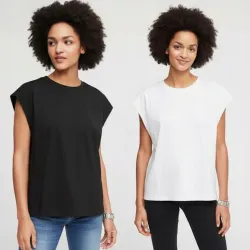 Zestaw 2 Koszulki T-shirty Damskie Oversize 100% Bawełna XS32/34 Czerń Biel