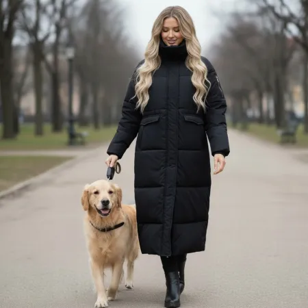 Boohoo Długa Kurtka Płaszcz Damski Czarny Pikowany Puchowy bez Kaptura r.34
