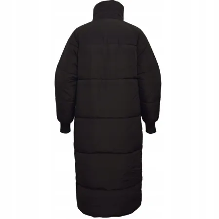 Boohoo Długa Kurtka Płaszcz Damski Czarny Pikowany Puchowy bez Kaptura r.34