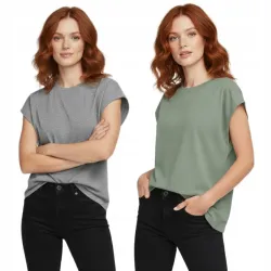 Zestaw 2 Koszulki T-shirty Damskie Oversize 100% Bawełna S Szary Zielony