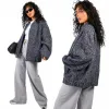 BOOHOO KURTKA BOMBERKA OVERSIZE Wełniany Look Teddy Boucle SZARA S/36