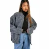 BOOHOO KURTKA BOMBERKA OVERSIZE Wełniany Look Teddy Boucle SZARA S/36