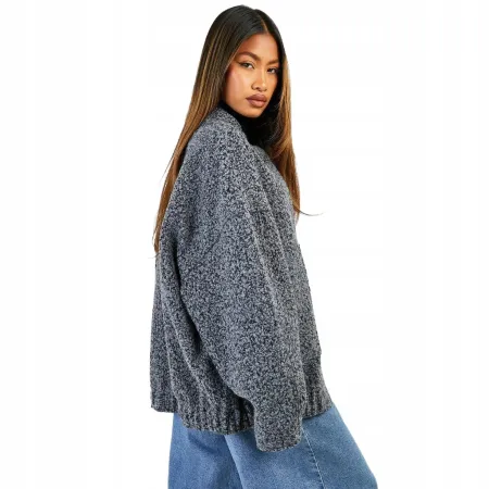 BOOHOO KURTKA BOMBERKA OVERSIZE Wełniany Look Teddy Boucle SZARA S/36