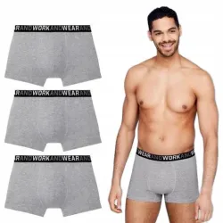 3x Bokserki Męskie LIVERGY S Bawełna Szare z napisem WORK AND WEAR 3-pak