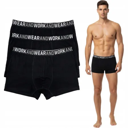 3x Bokserki Męskie LIVERGY M Bawełna Czarne z napisem WORK AND WEAR 3-pak