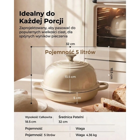 Garnek żeliwny holenderski do chleba Armorbear emaliowany 4,7L 24cm Biały